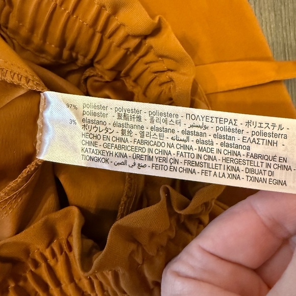 ZARA High Waisted Paper Bag Straight Leg Trouser Pants Mustard Yellow 31891 - Picture 12 of 15